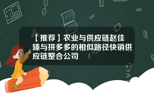 【推荐】农业与供应链赵佳臻与拼多多的相似路径快销供应链整合公司
