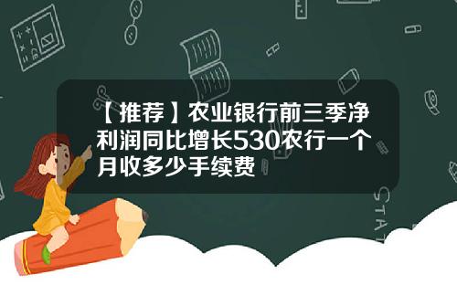 【推荐】农业银行前三季净利润同比增长530农行一个月收多少手续费
