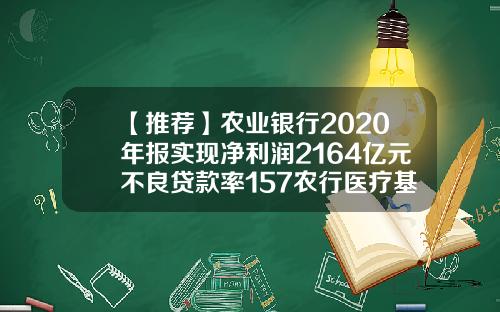 【推荐】农业银行2020年报实现净利润2164亿元不良贷款率157农行医疗基金