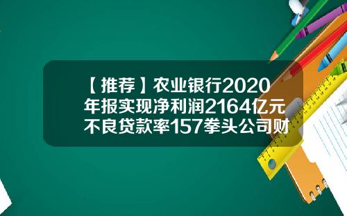 【推荐】农业银行2020年报实现净利润2164亿元不良贷款率157拳头公司财务报表