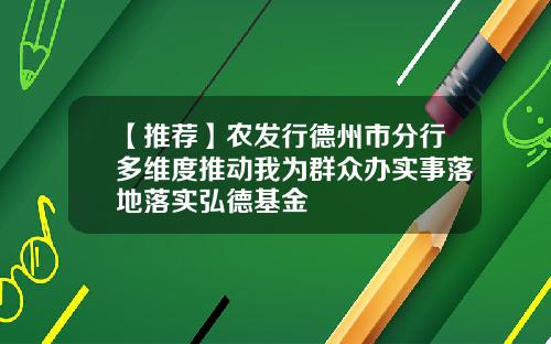 【推荐】农发行德州市分行多维度推动我为群众办实事落地落实弘德基金