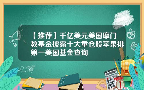 【推荐】千亿美元美国摩门教基金披露十大重仓股苹果排第一美国基金查询