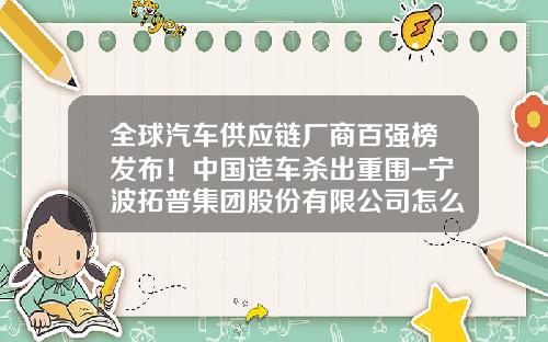 全球汽车供应链厂商百强榜发布！中国造车杀出重围-宁波拓普集团股份有限公司怎么样