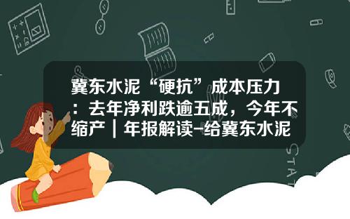 冀东水泥“硬抗”成本压力：去年净利跌逾五成，今年不缩产｜年报解读-给冀东水泥厂拉熟料多少钱一吨