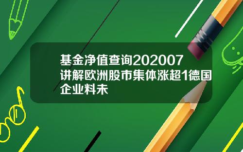 基金净值查询202007讲解欧洲股市集体涨超1德国企业料未