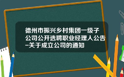 德州市振兴乡村集团一级子公司公开选聘职业经理人公告-关于成立公司的通知