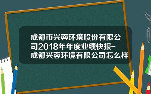 成都市兴蓉环境股份有限公司2018年年度业绩快报-成都兴蓉环境有限公司怎么样