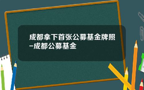成都拿下首张公募基金牌照-成都公募基金