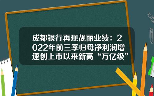 成都银行再现靓丽业绩：2022年前三季归母净利润增速创上市以来新高“万亿级”目标迈出关键一步-光大5400分期利息多少