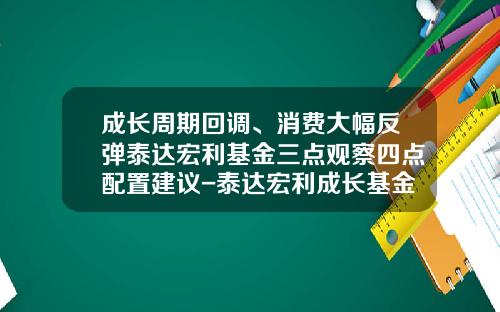 成长周期回调、消费大幅反弹泰达宏利基金三点观察四点配置建议-泰达宏利成长基金