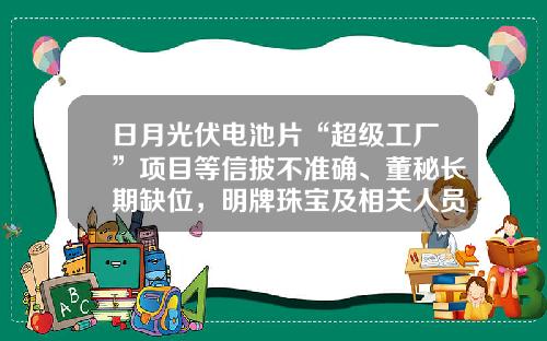 日月光伏电池片“超级工厂”项目等信披不准确、董秘长期缺位，明牌珠宝及相关人员收浙江证监局警示函-浙江日月集团有限公司