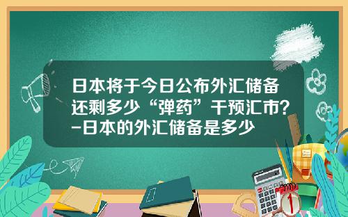 日本将于今日公布外汇储备还剩多少“弹药”干预汇市？-日本的外汇储备是多少