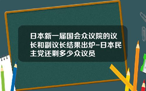 日本新一届国会众议院的议长和副议长结果出炉-日本民主党还剩多少众议员