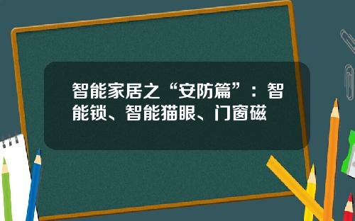智能家居之“安防篇”:智能锁、智能猫眼、门窗磁