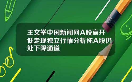王文举中国新闻网A股高开低走现独立行情分析称A股仍处下降通道