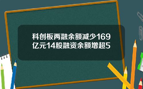 科创板两融余额减少169亿元14股融资余额增超5