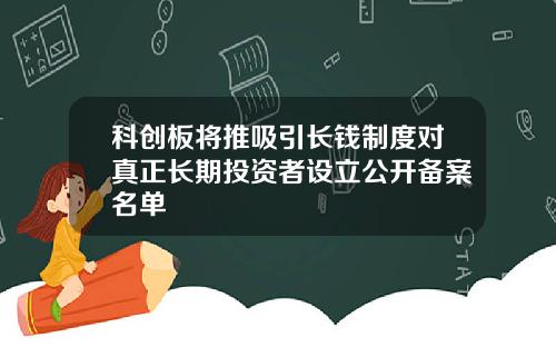 科创板将推吸引长钱制度对真正长期投资者设立公开备案名单