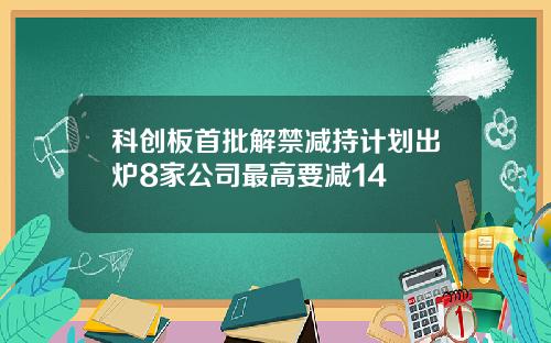 科创板首批解禁减持计划出炉8家公司最高要减14