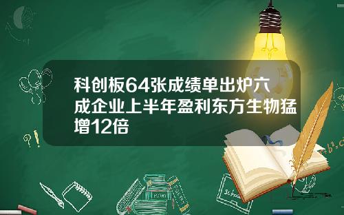科创板64张成绩单出炉六成企业上半年盈利东方生物猛增12倍