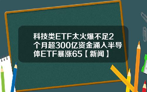 科技类ETF太火爆不足2个月超300亿资金涌入半导体ETF暴涨65【新闻】