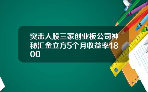 突击入股三家创业板公司神秘汇金立方5个月收益率1800