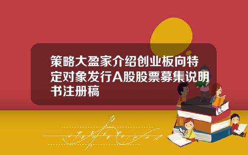策略大盈家介绍创业板向特定对象发行A股股票募集说明书注册稿
