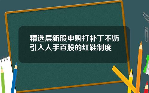 精选层新股申购打补丁不妨引入人手百股的红鞋制度