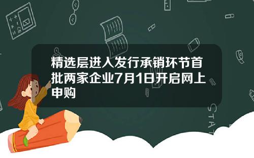 精选层进入发行承销环节首批两家企业7月1日开启网上申购