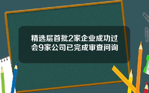 精选层首批2家企业成功过会9家公司已完成审查问询
