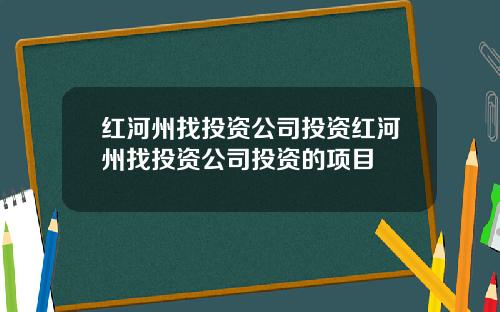 红河州找投资公司投资红河州找投资公司投资的项目