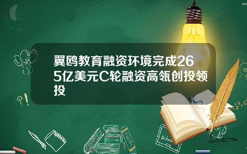 翼鸥教育融资环境完成265亿美元C轮融资高瓴创投领投