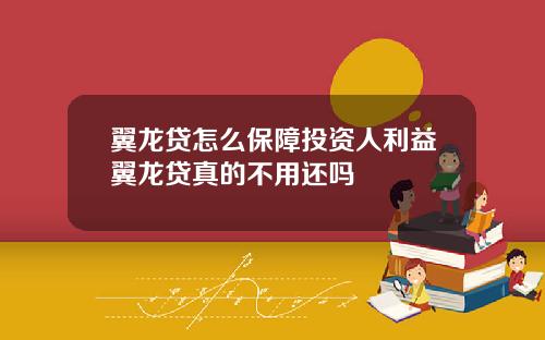翼龙贷怎么保障投资人利益翼龙贷真的不用还吗
