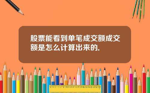 股票能看到单笔成交额成交额是怎么计算出来的.