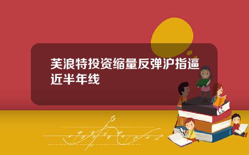 芙浪特投资缩量反弹沪指逼近半年线