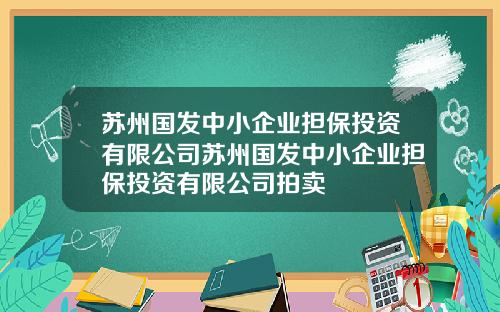 苏州国发中小企业担保投资有限公司苏州国发中小企业担保投资有限公司拍卖