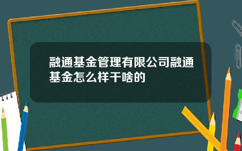融通基金管理有限公司融通基金怎么样干啥的