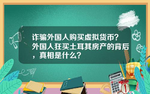 诈骗外国人购买虚拟货币？外国人狂买土耳其房产的背后，真相是什么？
