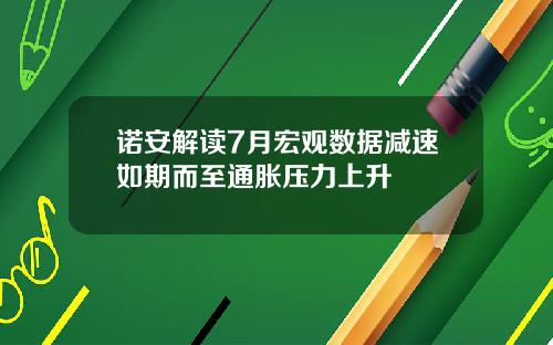 诺安解读7月宏观数据减速如期而至通胀压力上升