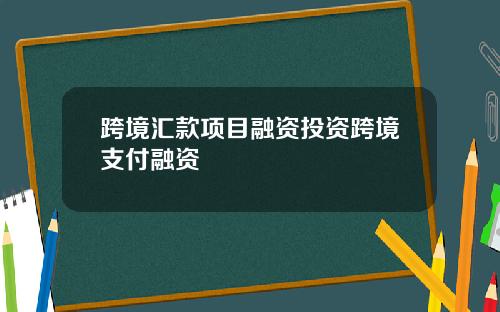 跨境汇款项目融资投资跨境支付融资