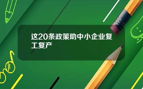 这20条政策助中小企业复工复产