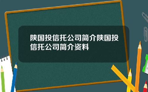 陕国投信托公司简介陕国投信托公司简介资料