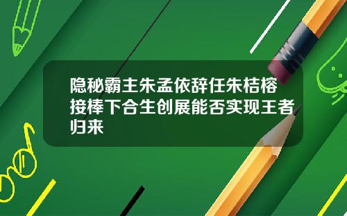 隐秘霸主朱孟依辞任朱桔榕接棒下合生创展能否实现王者归来