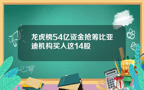 龙虎榜54亿资金抢筹比亚迪机构买入这14股
